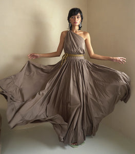 Frita Asymmetrical Maxi Dress (Mocha)