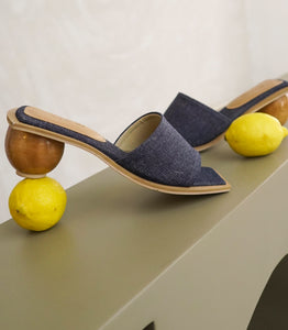 Camu Denim Sandal with Wooden Ball Heel